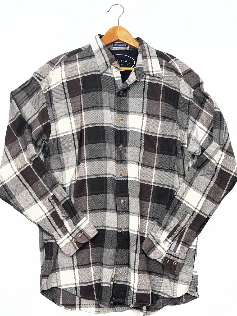 Haggar Black, Gray & White Plaid Button-Down Shirt